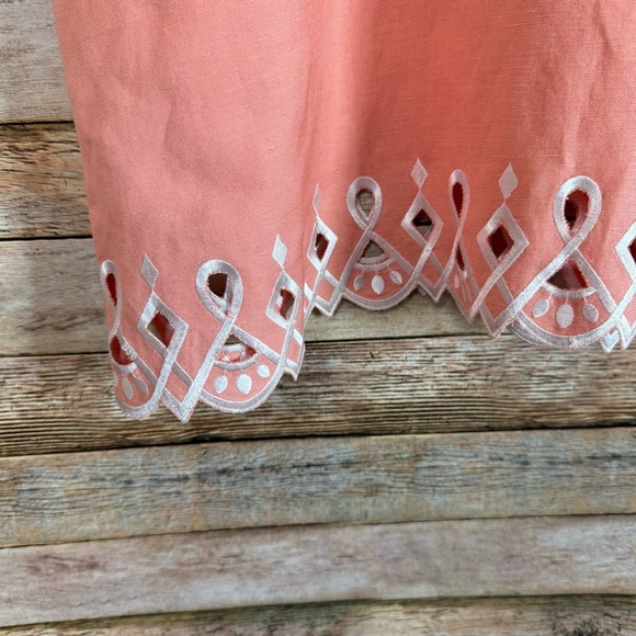 Bob Mackie Orange Coroal Embroidered Scalloped Hem Linen Blend Shell Tank Top L - Picture 5 of 8